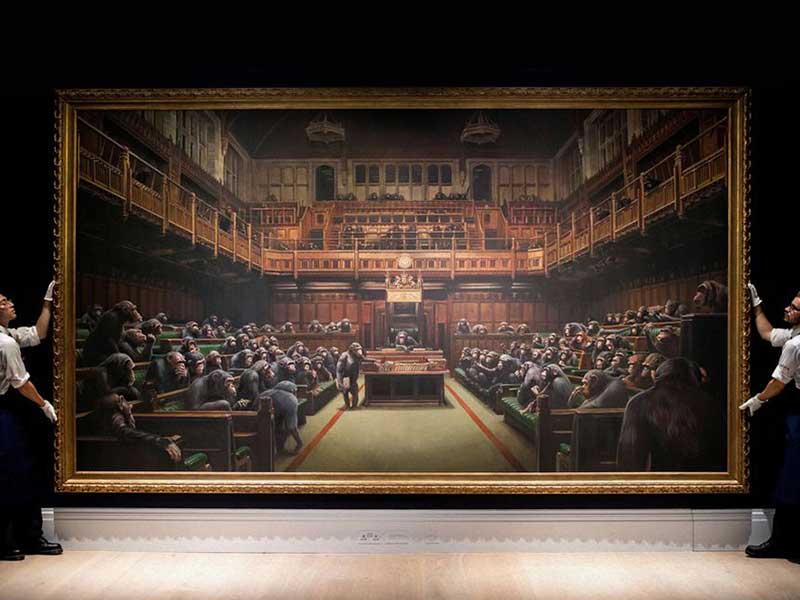 Banksy’s “Devolved Parliament” sold for 11 million euros