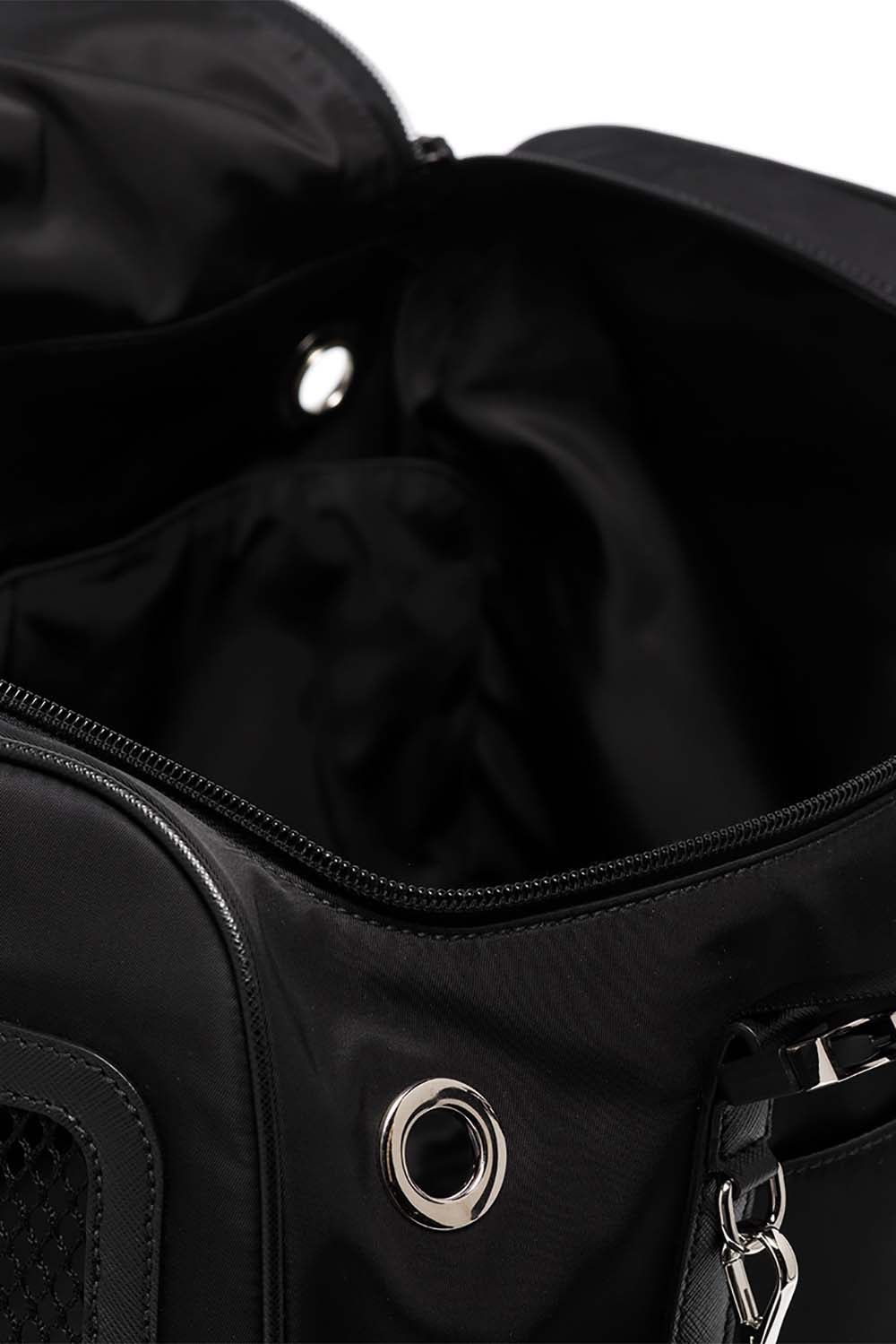 Black Re-nylon And Saffiano Leather Pet Bag