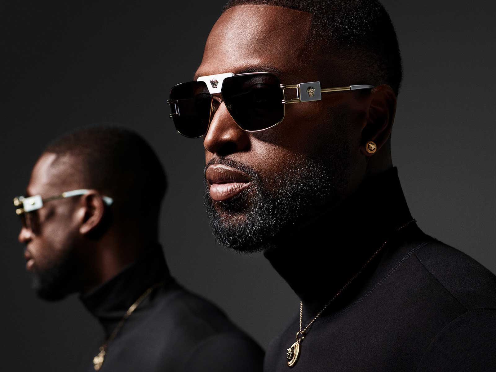 Dwyane Wade poses for Mario Sorrenti in the latest Versace Eyewear campaign