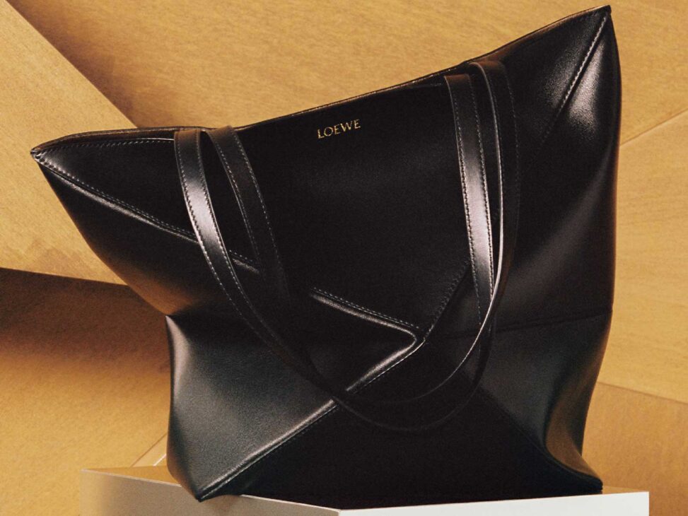 Black Puzzle Fold mini leather tote bag, LOEWE