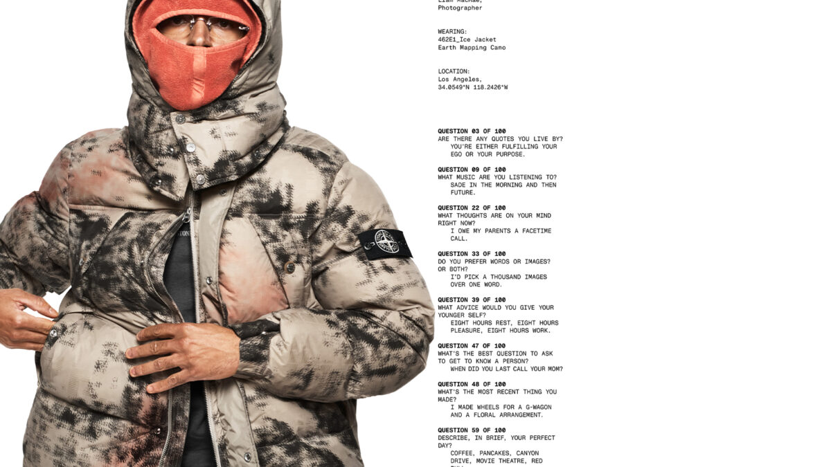 The 'Earth Mapping Camouflage Ice Jacket' through Liam MacRae