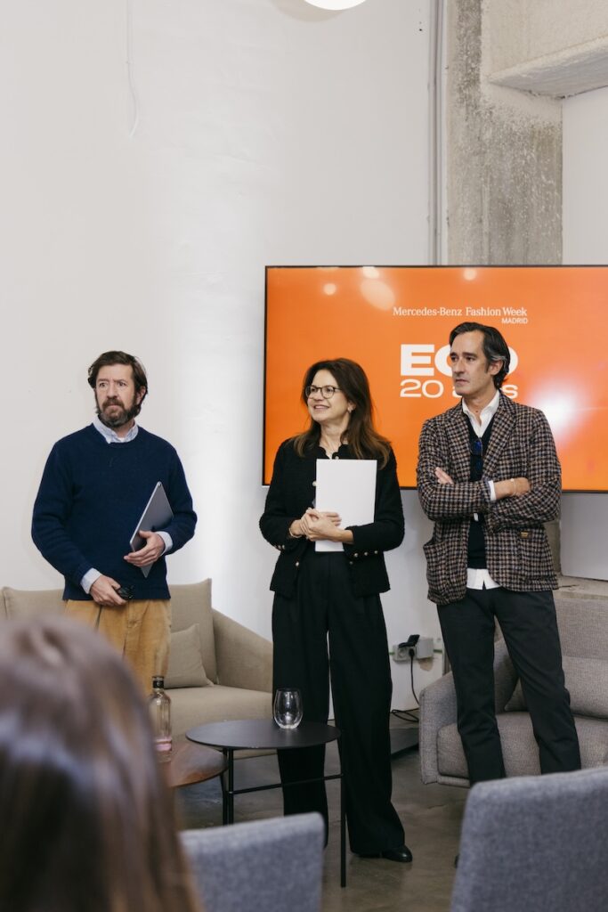 Andrés Aberasturi, impulsor de EGO; Karine Titli, directora de Galería Canalejas; y Asier Labarga, director de Mercedes-Benz Fashion Week Madrid.