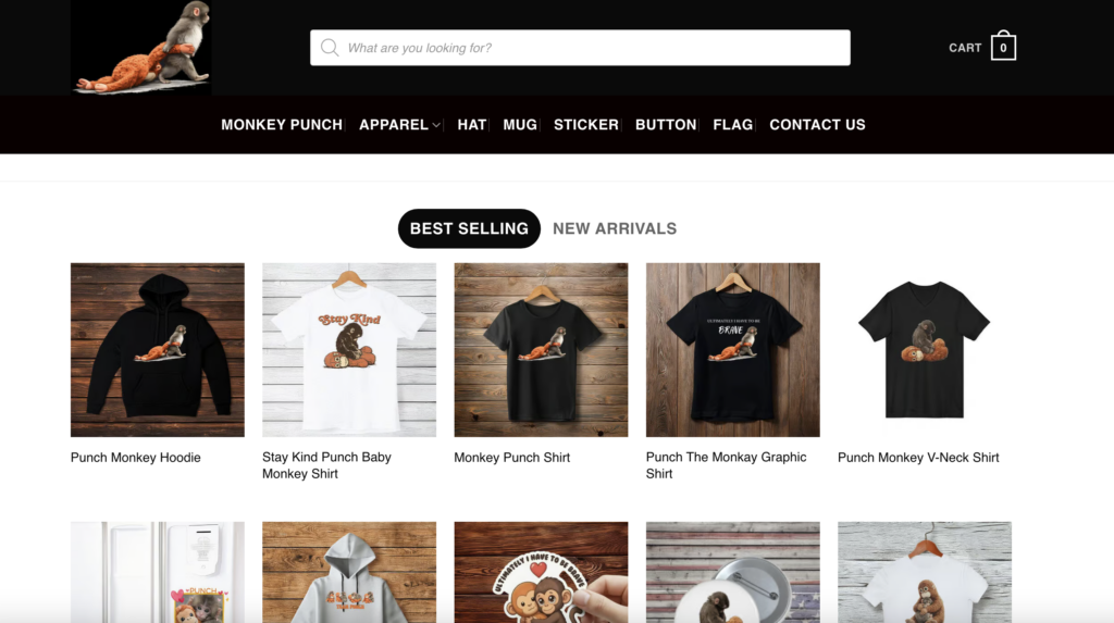 Captura de Pantalla de la web. | Official Punch Monkey Merchandise Store.